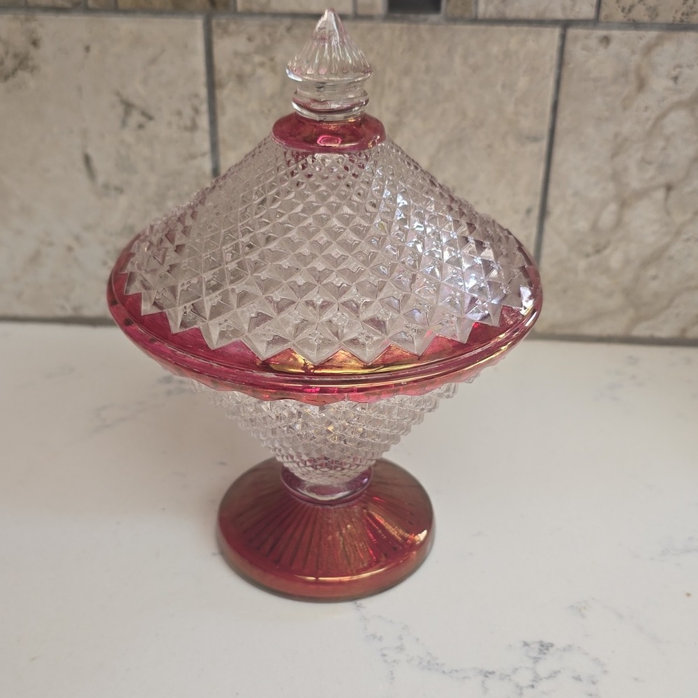 Vintage Westmoreland English Hobnail Ruby Flash Lidded Candy Dish